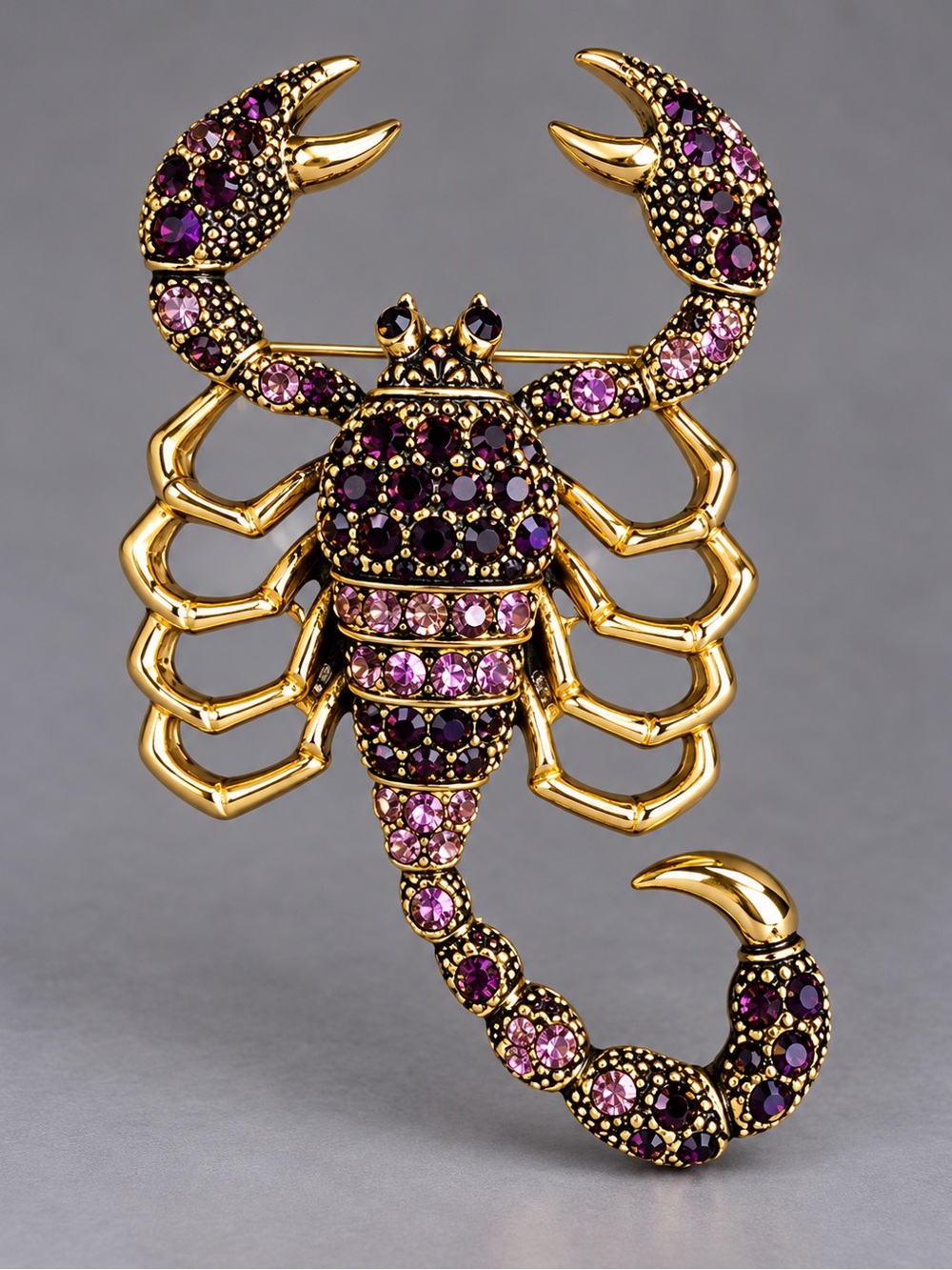 Gold-Tone Scorpion Brooch with Purple and Pink Crystals - Unbranded